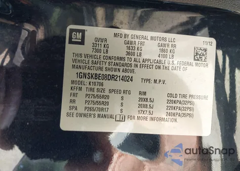 2013 Chevrolet Tahoe Lt z USA, uszkodzony, nr VIN 1GNSKBE08DR214024